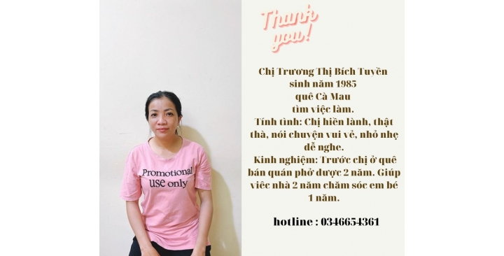 Chị Trương Thị Bích Tuyền sinh năm 1985 quê Cà Mau  0346654361