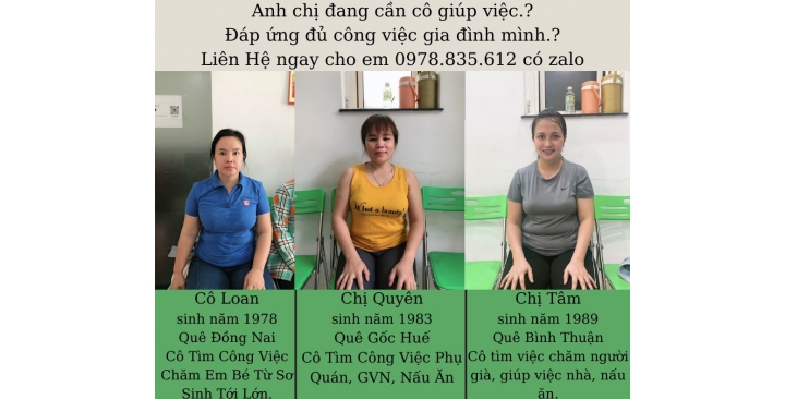 3 Ứng viên xuất săc nhất công ty em tìm việc làm giúp việc ở sài gòn