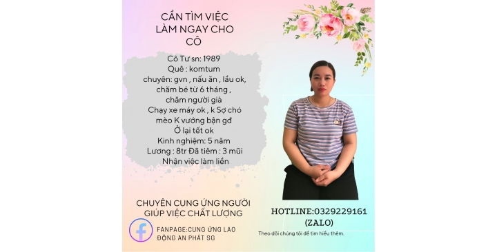 Người chuyên chăm bé sơ sinh, cần việc làm bao ăn ở, làm lâu dài